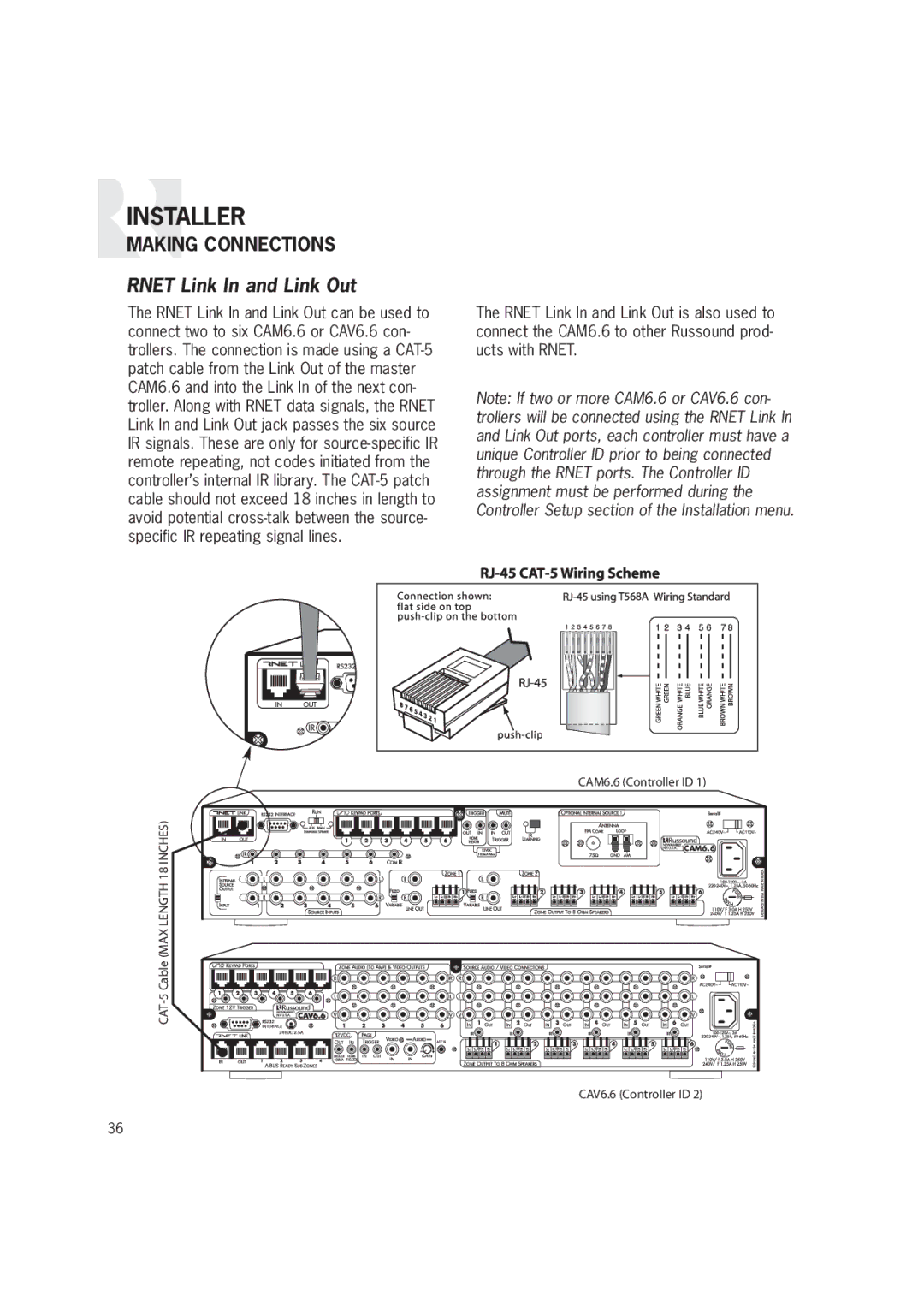 Russound CAM6.6T-S1 instruction manual Rnet Link In and Link Out 