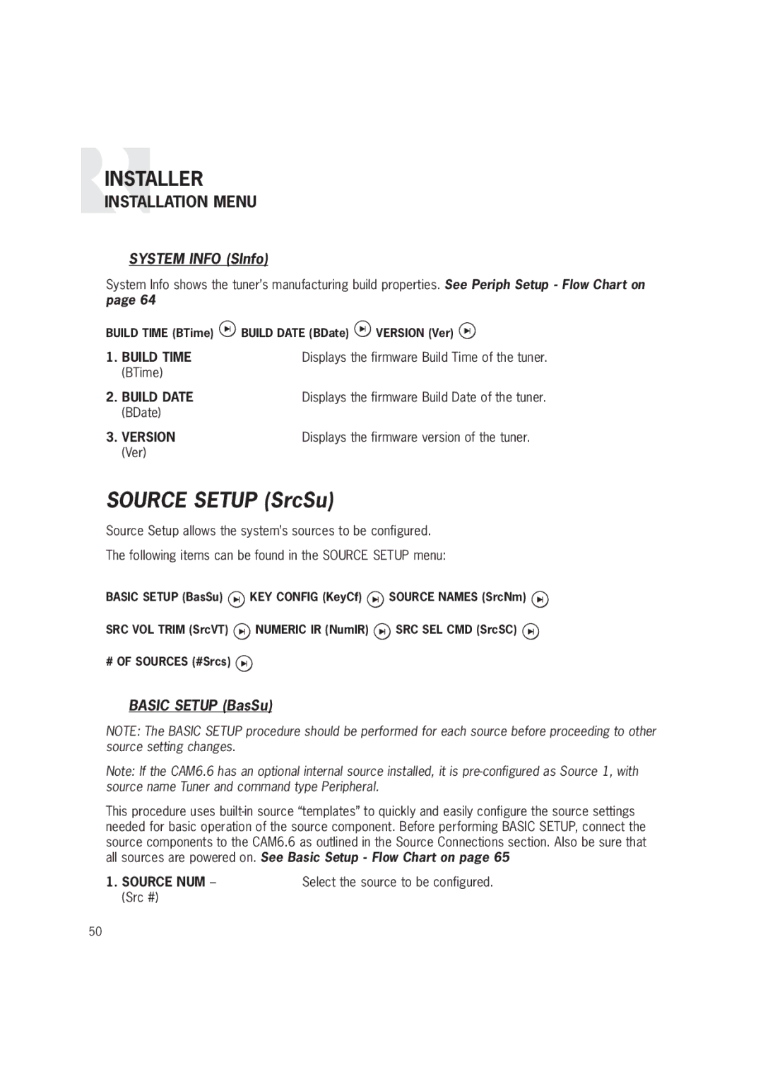 Russound CAM6.6T-S1 instruction manual Build Time, Build Date, Version, Source NUM 