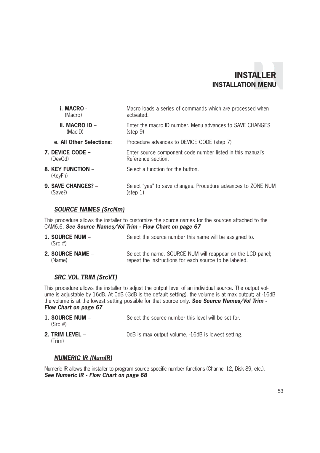 Russound CAM6.6T-S1 instruction manual Ii. Macro ID, KEY Function, Trim Level 