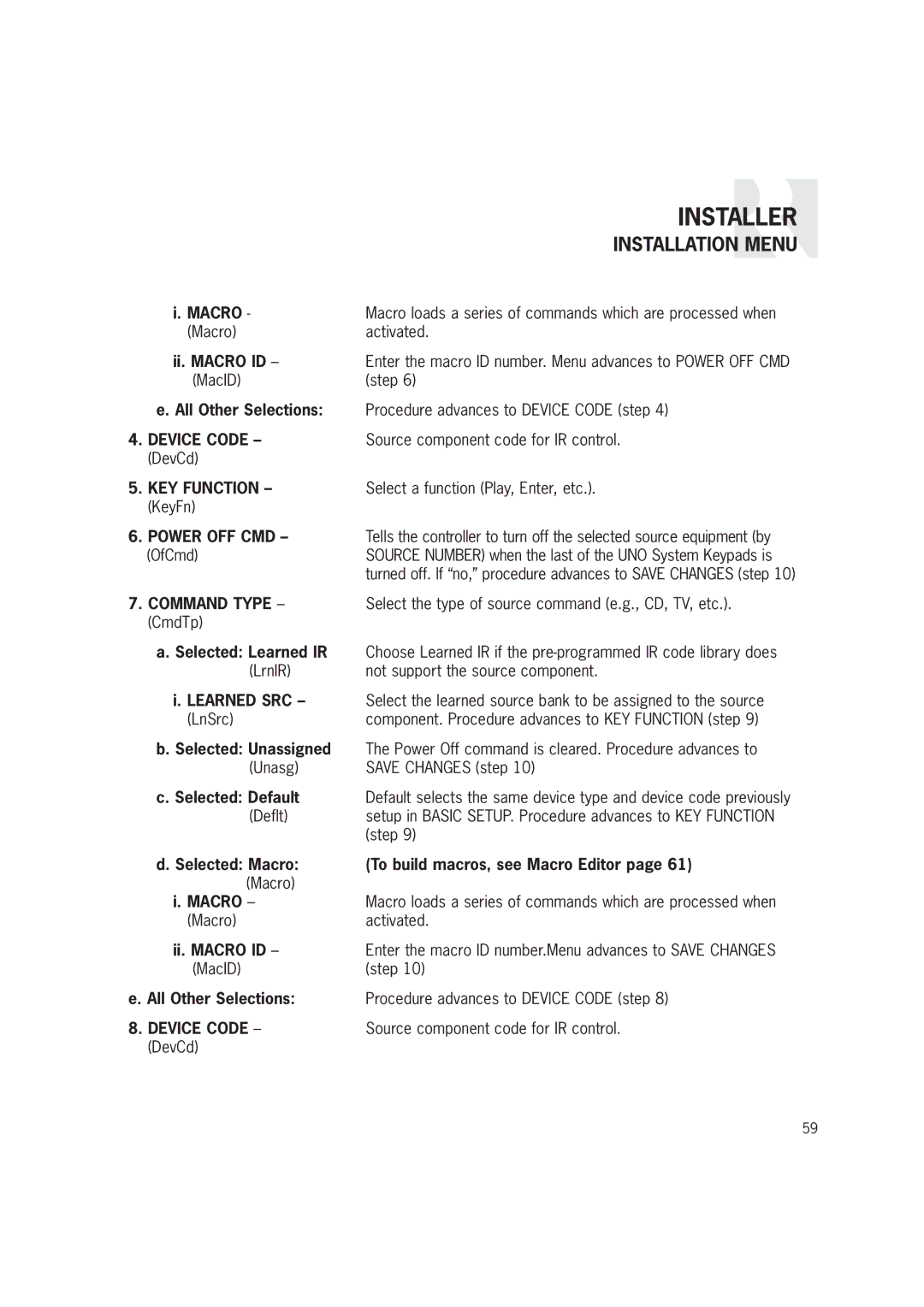 Russound CAM6.6T-S1 instruction manual Macro, Power OFF CMD OfCmd 