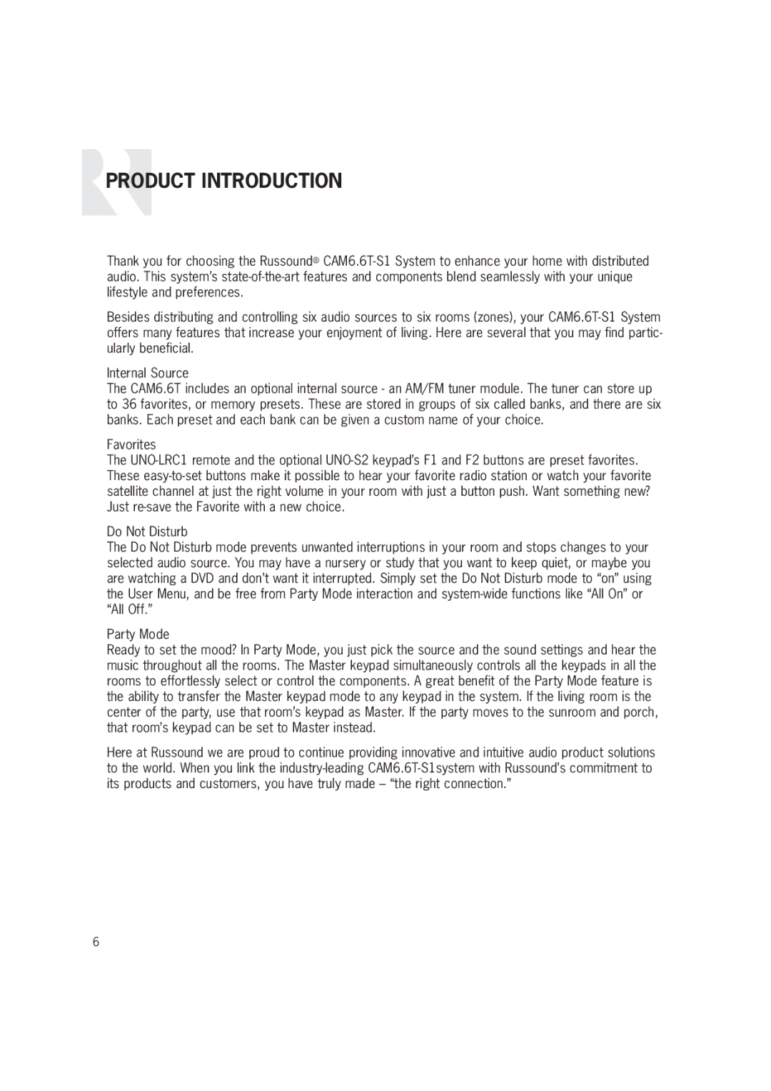 Russound CAM6.6T-S1 instruction manual Product Introduction 