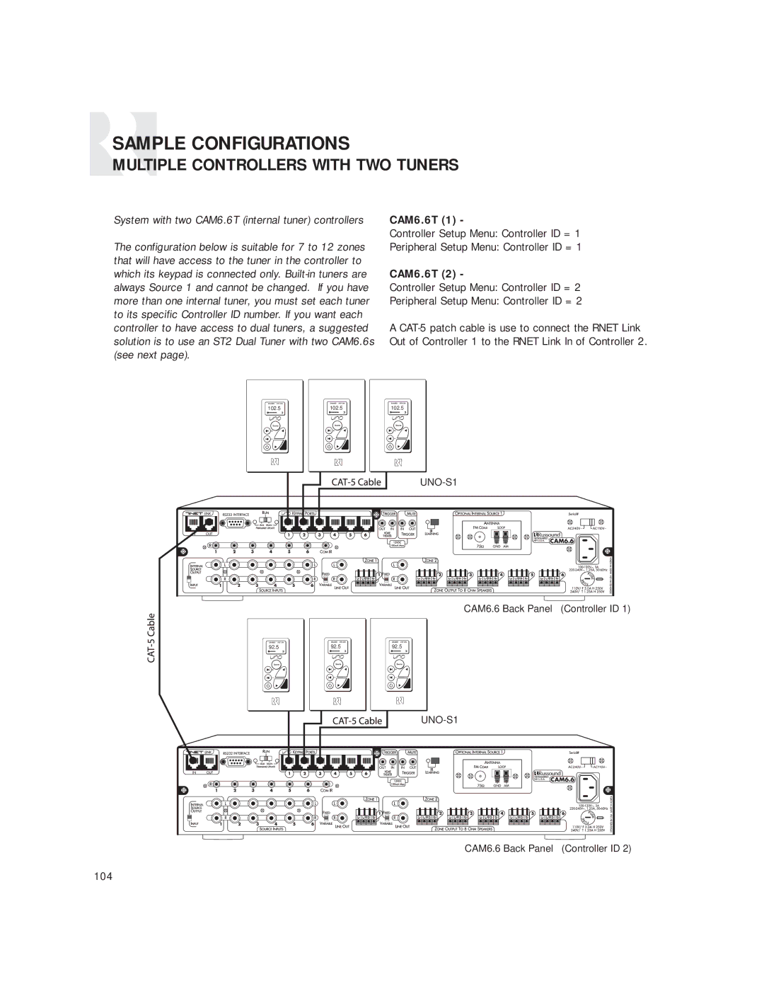 Russound CAM6.6T-S1 instruction manual Multiple Controllers with TWO Tuners 