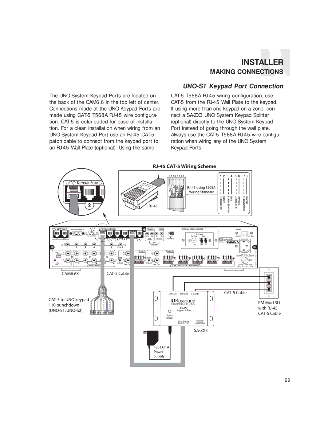 Russound CAM6.6T-S1 instruction manual UNO-S1 Keypad Port Connection 