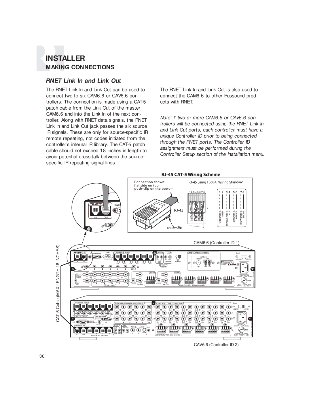 Russound CAM6.6T-S1 instruction manual Rnet Link In and Link Out 