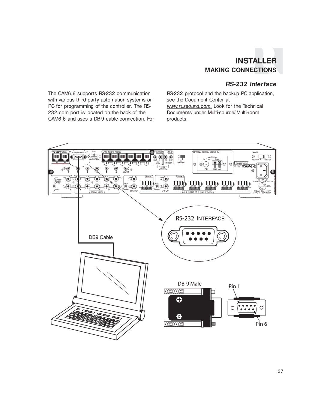 Russound CAM6.6T-S1 instruction manual RS-232 Interface 