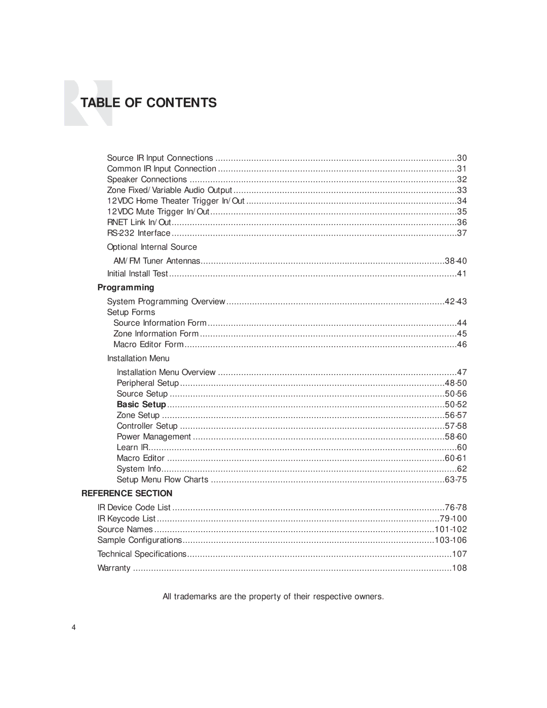 Russound CAM6.6T-S1 instruction manual Programming, Reference Section 