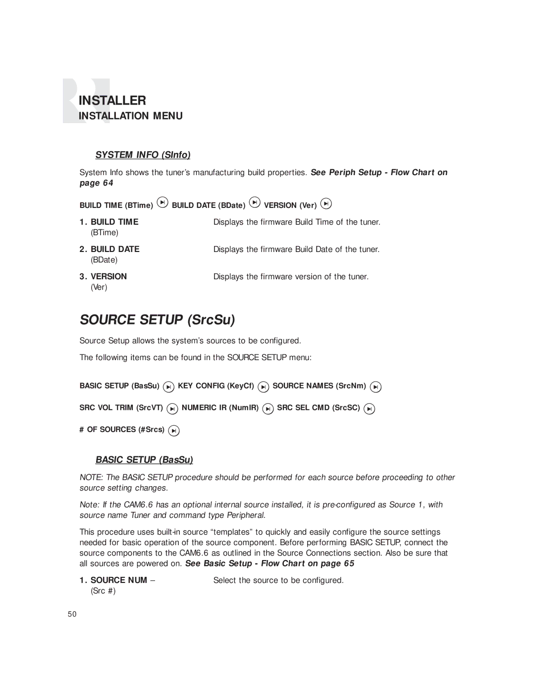 Russound CAM6.6T-S1 instruction manual Build Time, Build Date, Version, Source NUM 