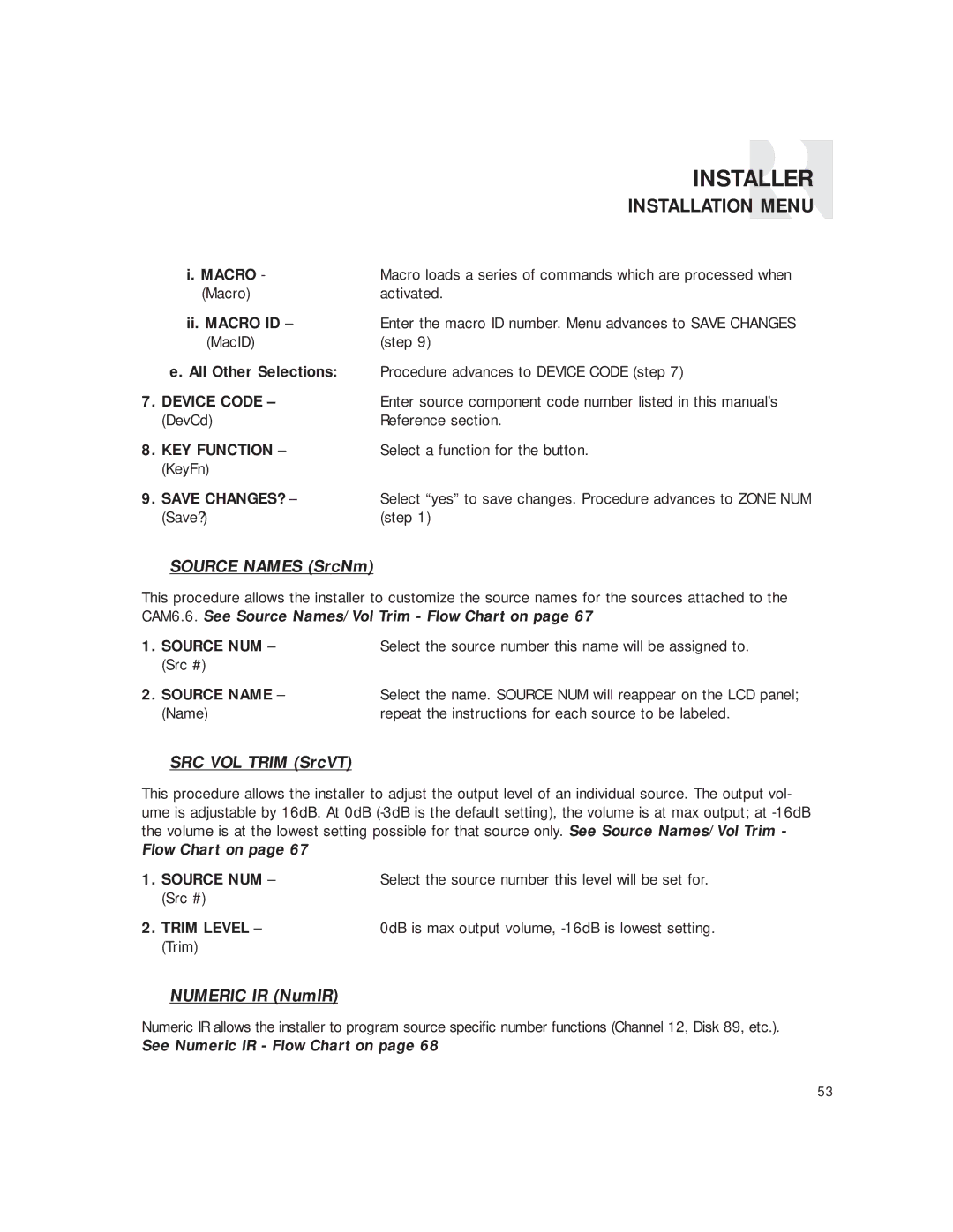 Russound CAM6.6T-S1 instruction manual Ii. Macro ID, KEY Function, Trim Level 