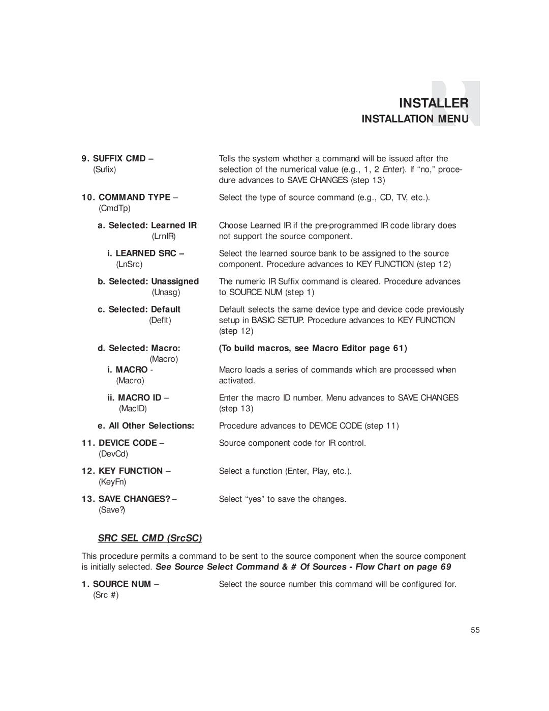 Russound CAM6.6T-S1 instruction manual SRC SEL CMD SrcSC, Suffix CMD 