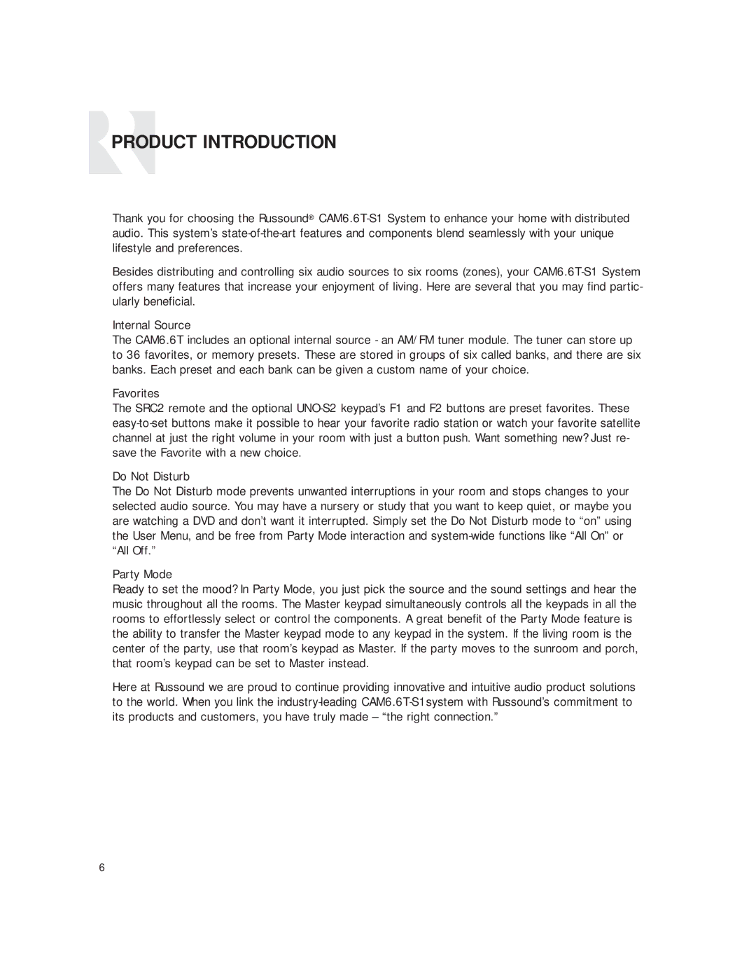 Russound CAM6.6T-S1 instruction manual Product Introduction 