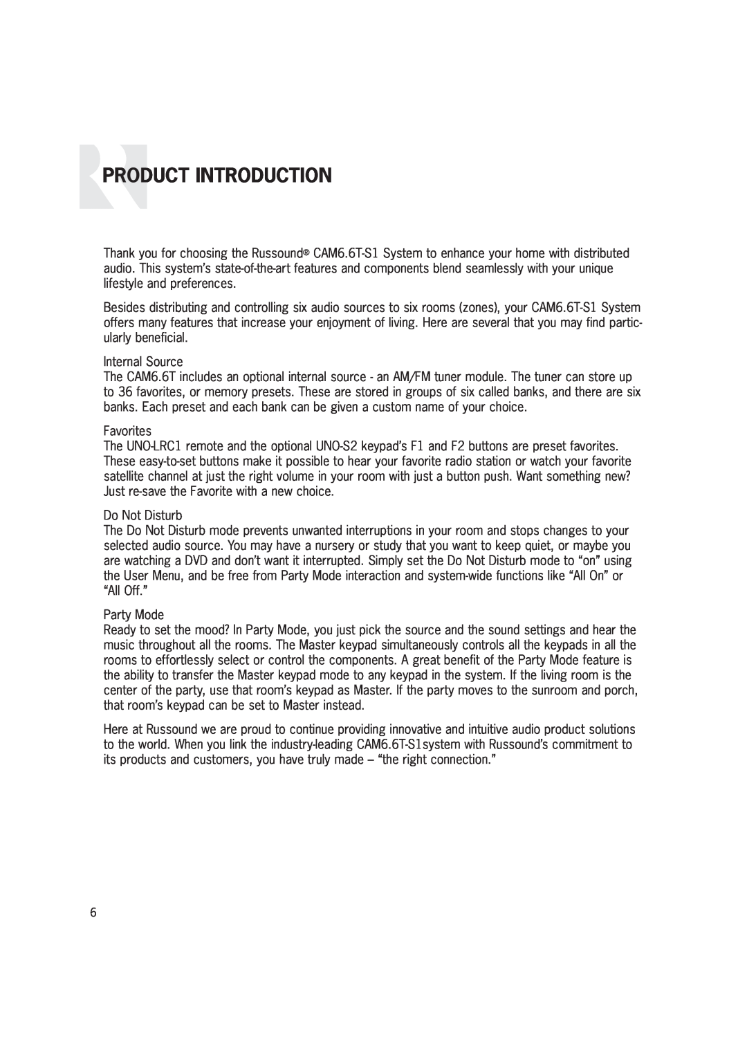 Russound CAM6.6T-S1 instruction manual Product Introduction 