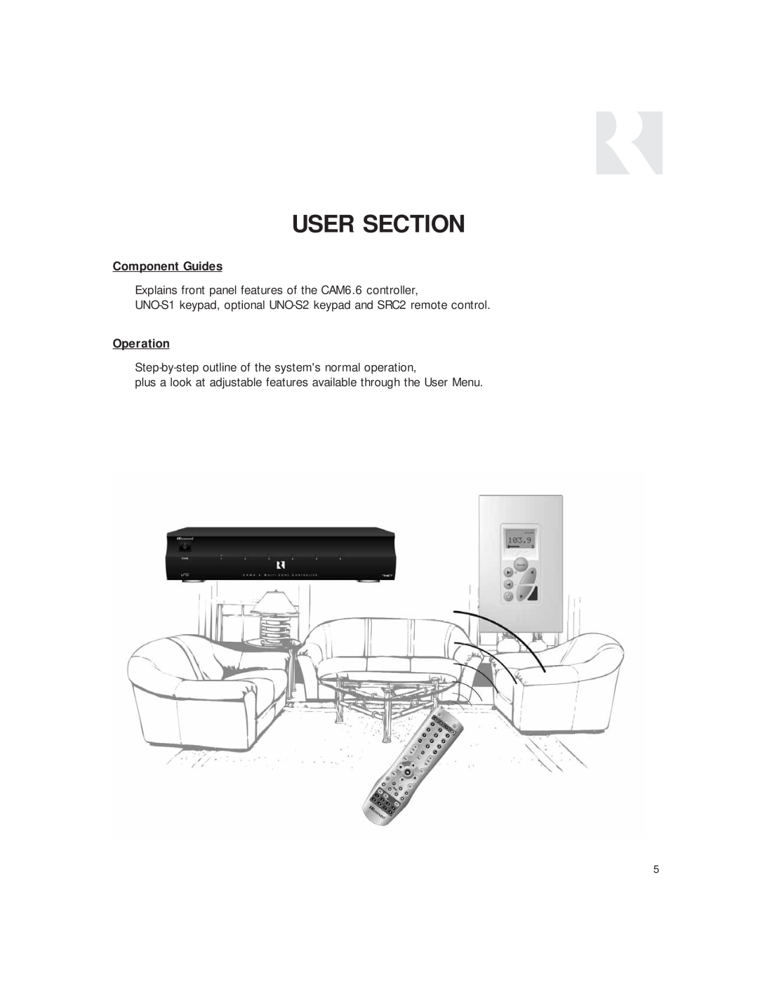 Russound CAM6.6T-S1 instruction manual User Section, Component Guides, Operation 