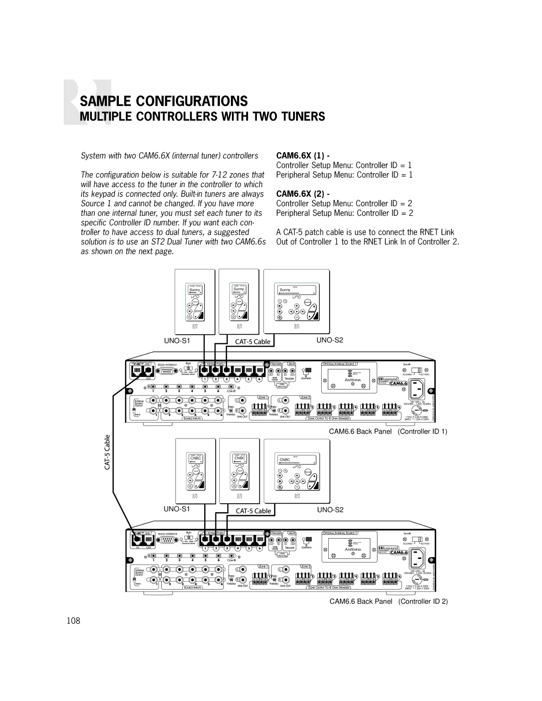 Russound CAM6.6X-S1/S2 instruction manual Multiple Controllers with TWO Tuners 