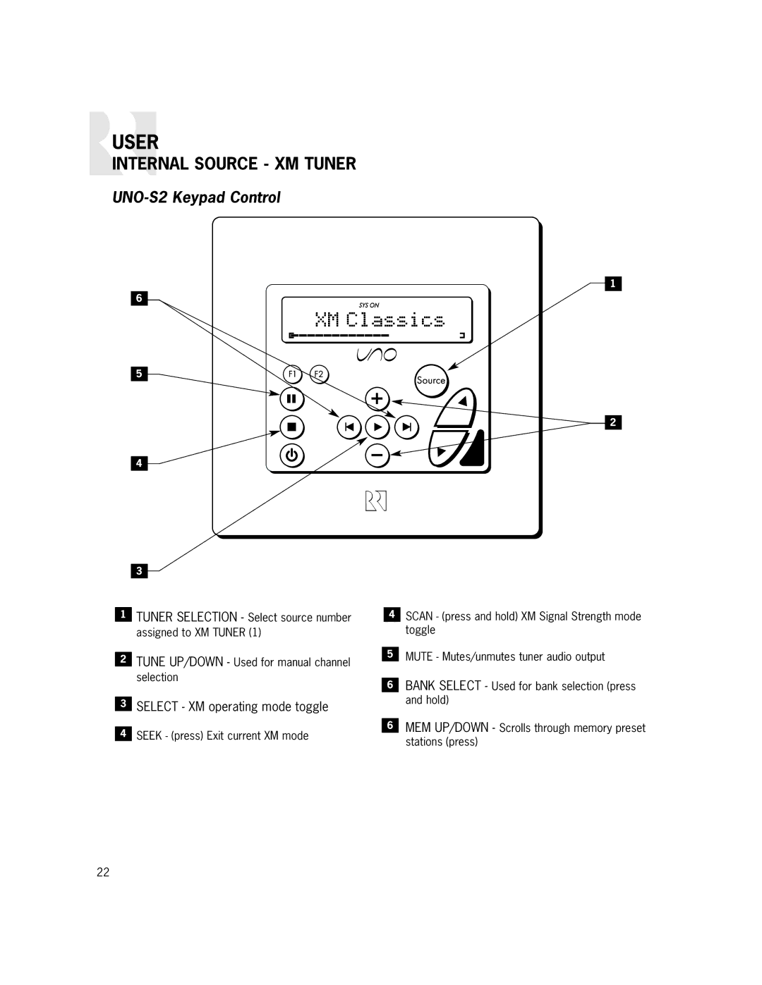 Russound CAM6.6X-S1/S2 instruction manual XM Classics 