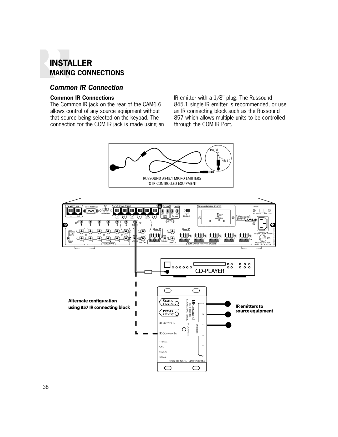 Russound CAM6.6X-S1/S2 instruction manual Common IR Connections 