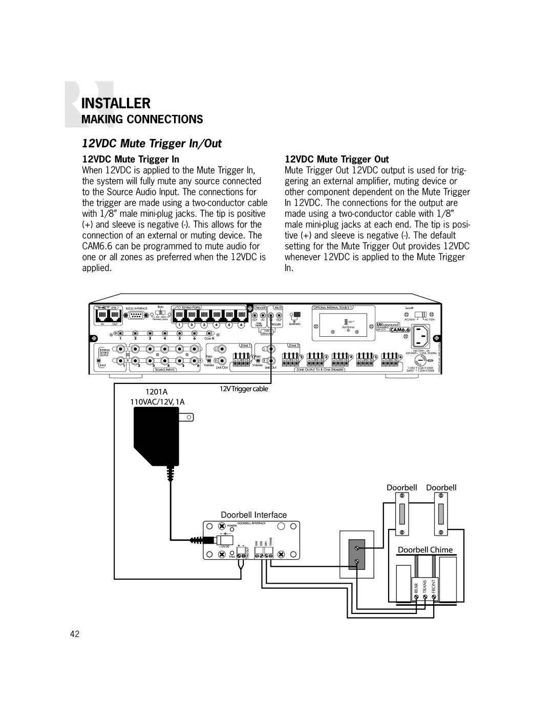 Russound CAM6.6X-S1/S2 instruction manual 12VDC Mute Trigger In/Out, 12VDC Mute Trigger Out 