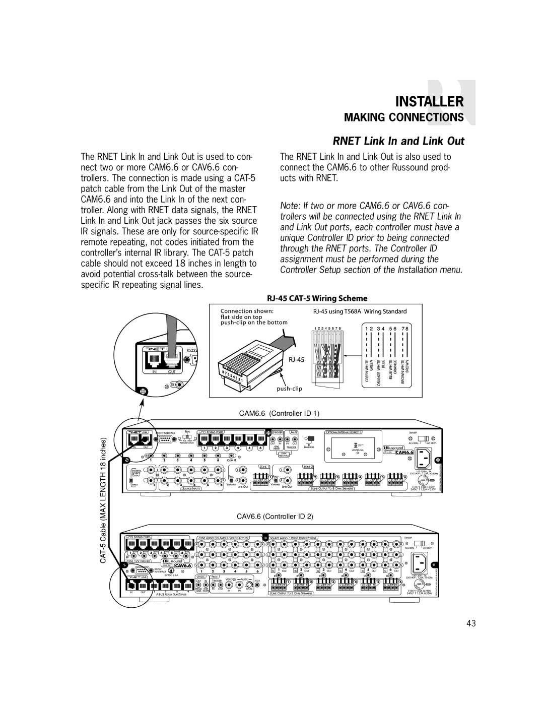 Russound CAM6.6X-S1/S2 instruction manual Rnet Link In and Link Out 