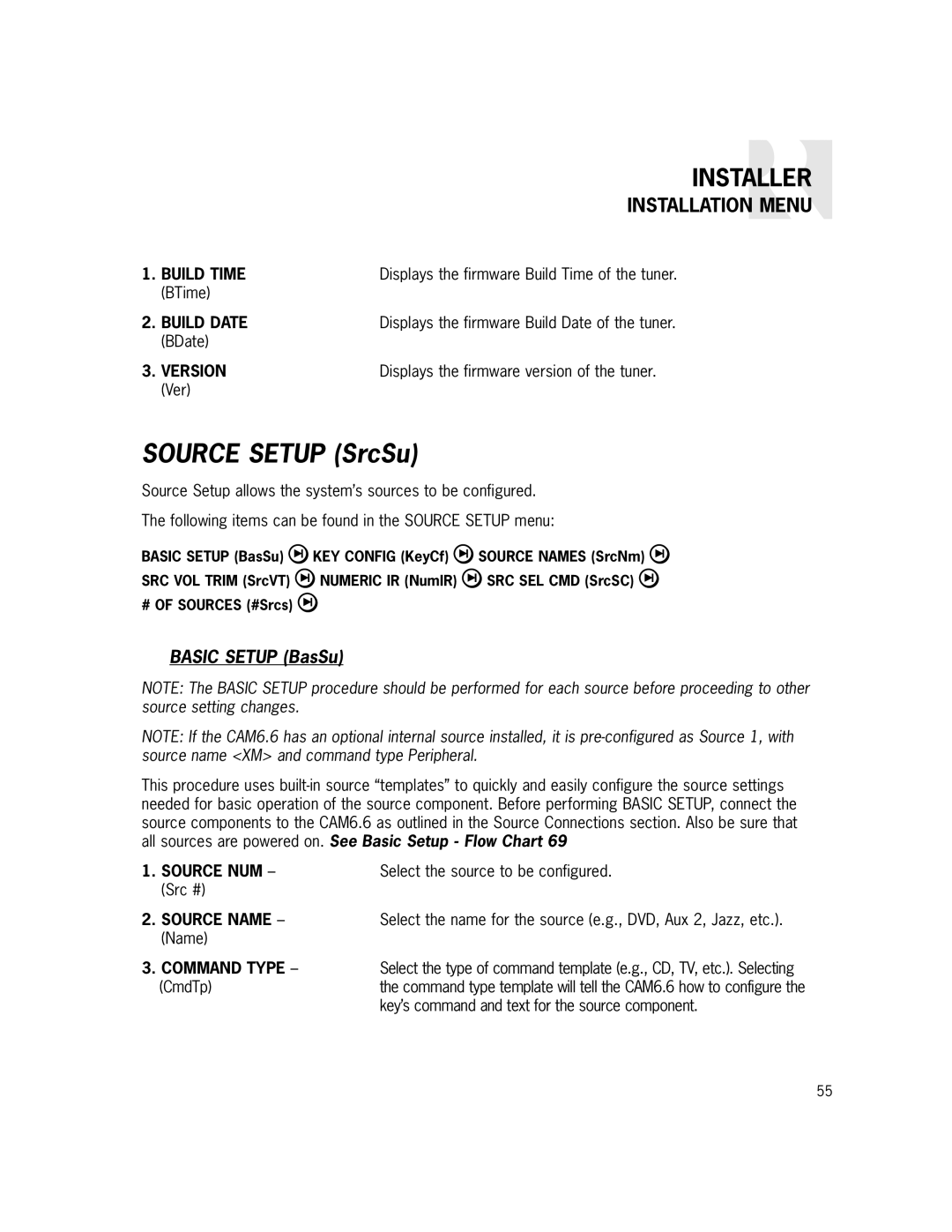 Russound CAM6.6X-S1/S2 instruction manual Build Time, Build Date, Version, Source NUM, Source Name, Command Type 