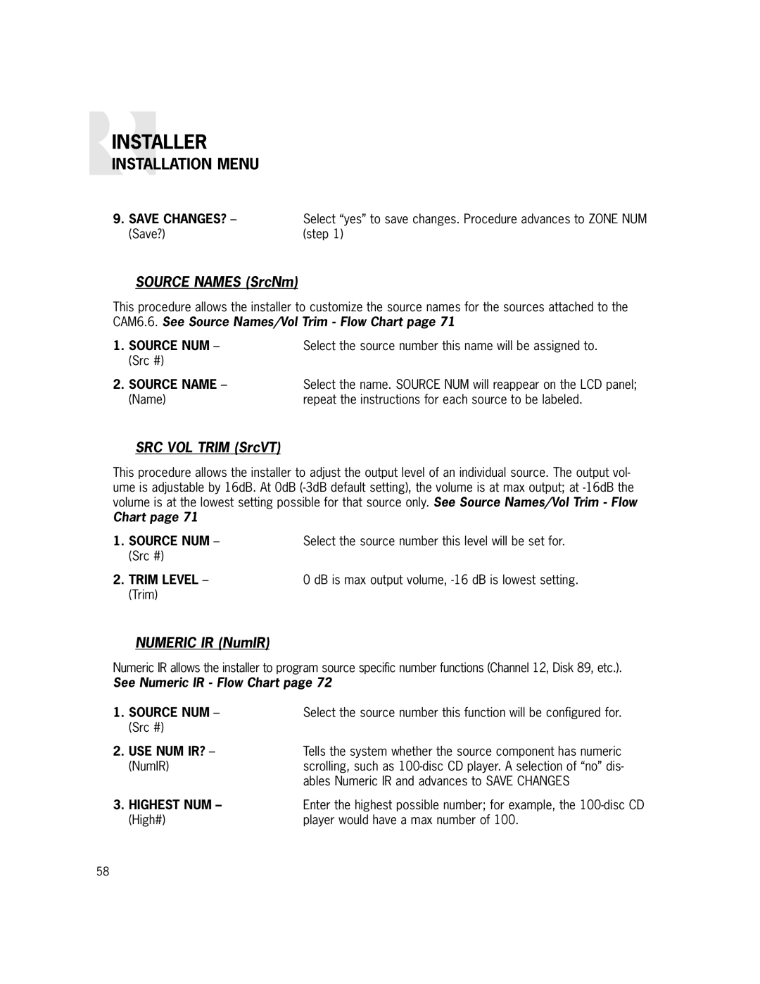 Russound CAM6.6X-S1/S2 instruction manual Save CHANGES?, Trim Level, Highest NUM 