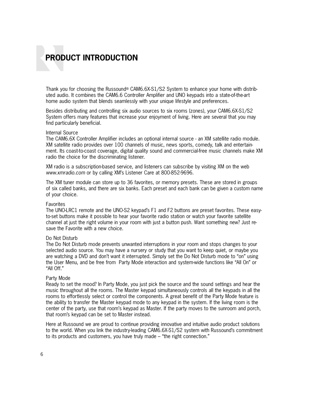 Russound CAM6.6X-S1/S2 instruction manual Product Introduction 