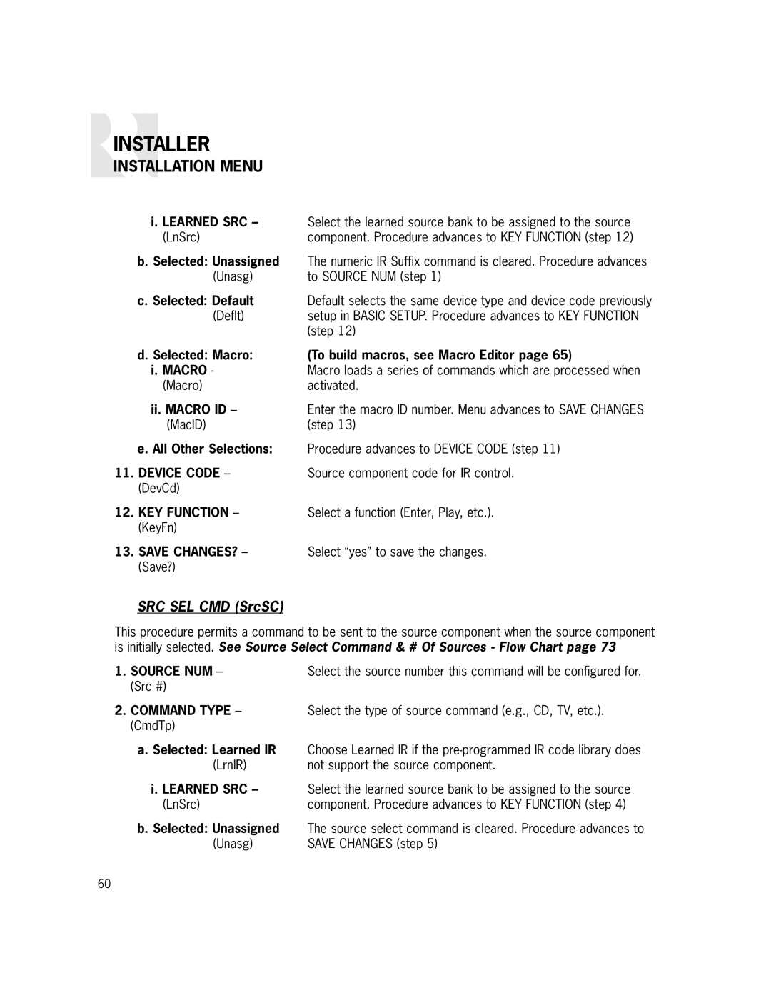 Russound CAM6.6X-S1/S2 instruction manual SRC SEL CMD SrcSC 