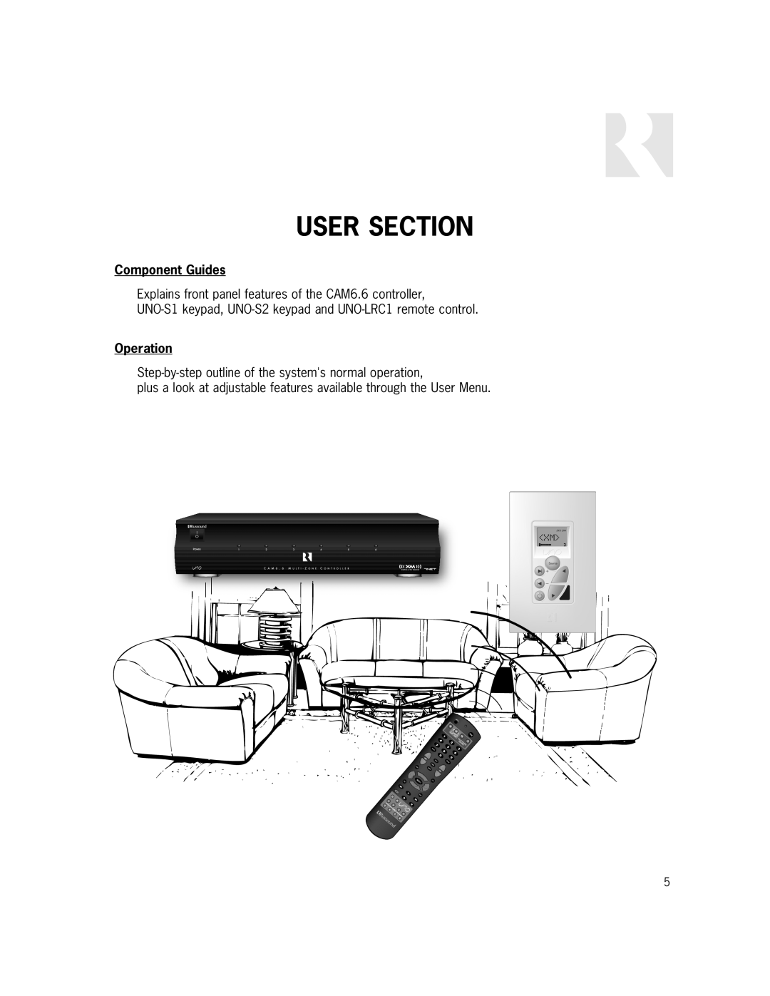 Russound CAM6.6X-S1/S2 instruction manual User Section, Component Guides, Operation 