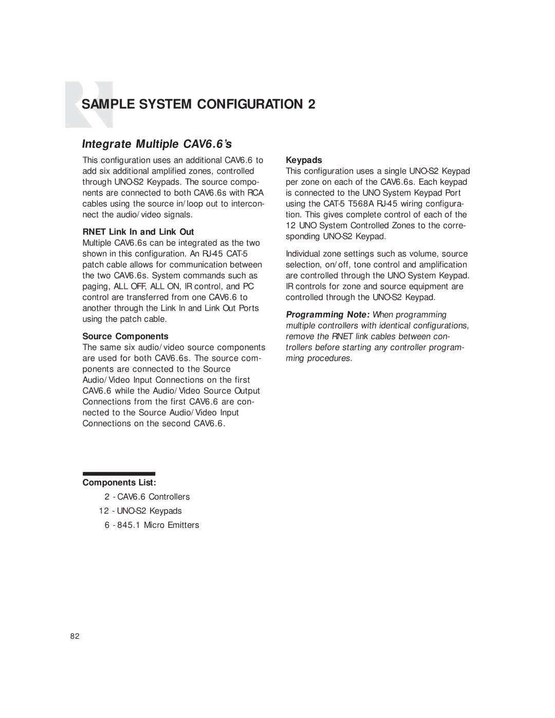 Russound CAV6.6 Six-Zone instruction manual Integrate Multiple CAV6.6’s, Rnet Link In and Link Out 