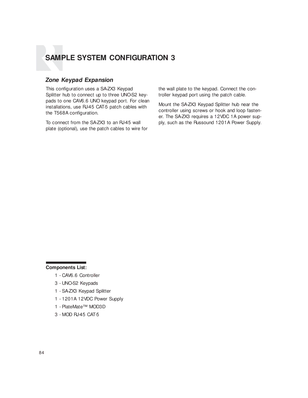 Russound CAV6.6 Six-Zone instruction manual Zone Keypad Expansion 