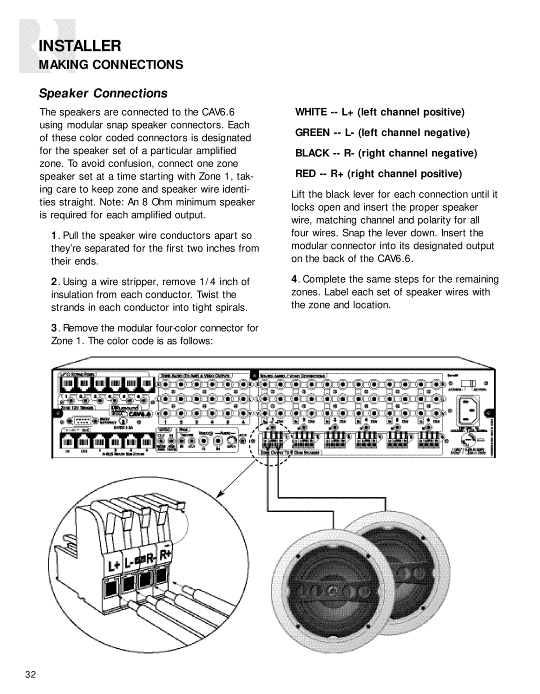 Russound CAV6.6-S2 instruction manual Speaker Connections 