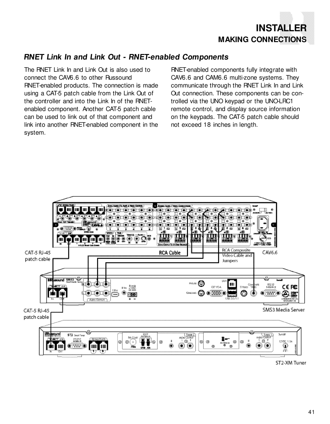 Russound CAV6.6-S2 instruction manual Rnet Link In and Link Out RNET-enabled Components 