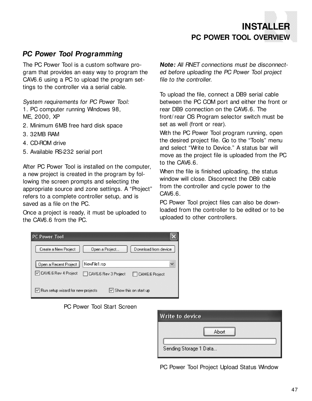 Russound CAV6.6-S2 instruction manual PC Power Tool Programming, System requirements for PC Power Tool 