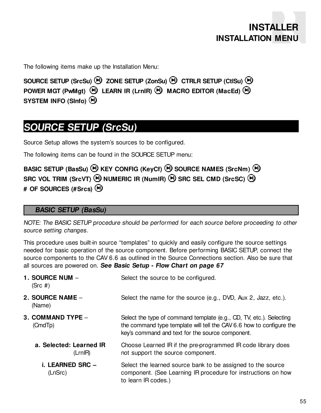 Russound CAV6.6-S2 instruction manual Source NUM, Source Name, Command Type, Selected Learned IR, Learned SRC 