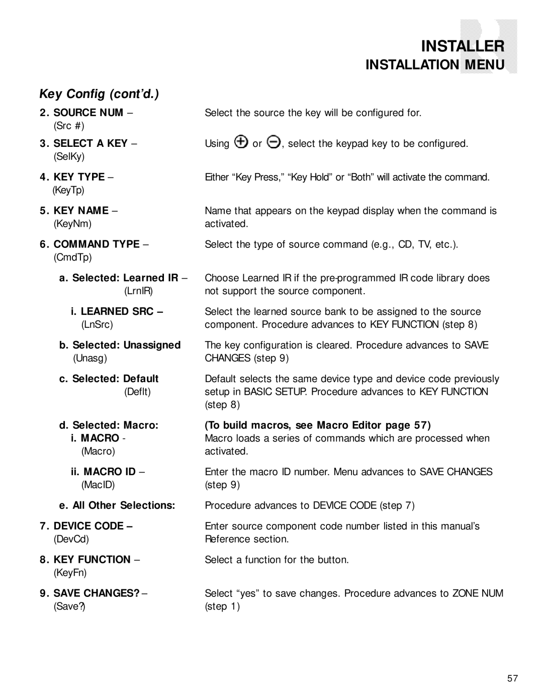 Russound CAV6.6-S2 instruction manual Key Config cont’d, To build macros, see Macro Editor 