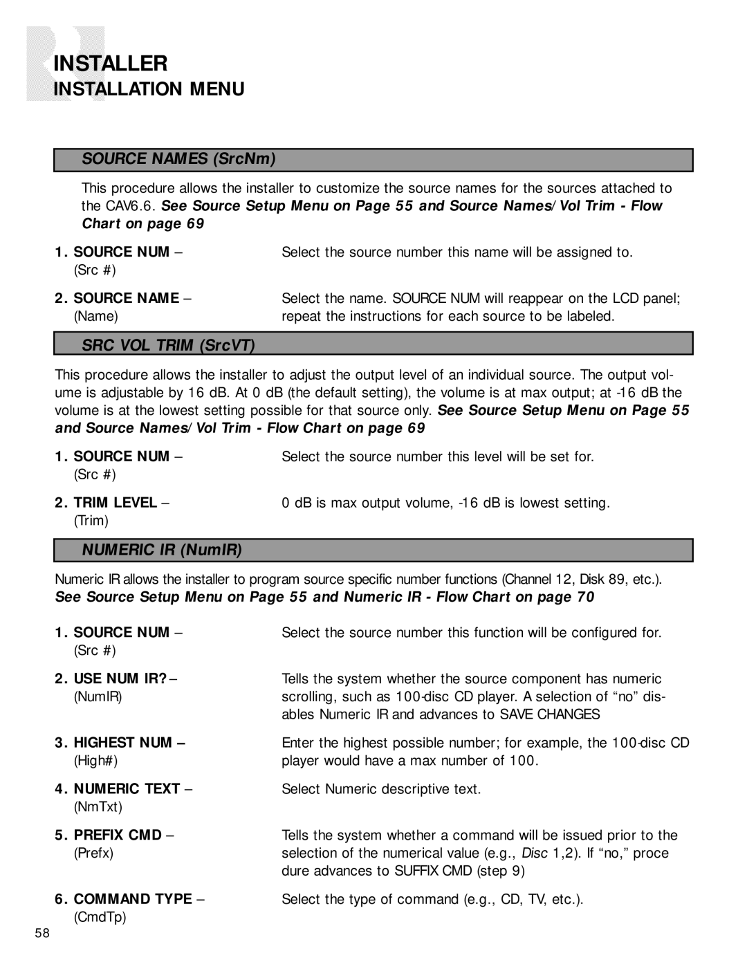 Russound CAV6.6-S2 instruction manual Trim Level, Highest NUM, Numeric Text, Prefix CMD 