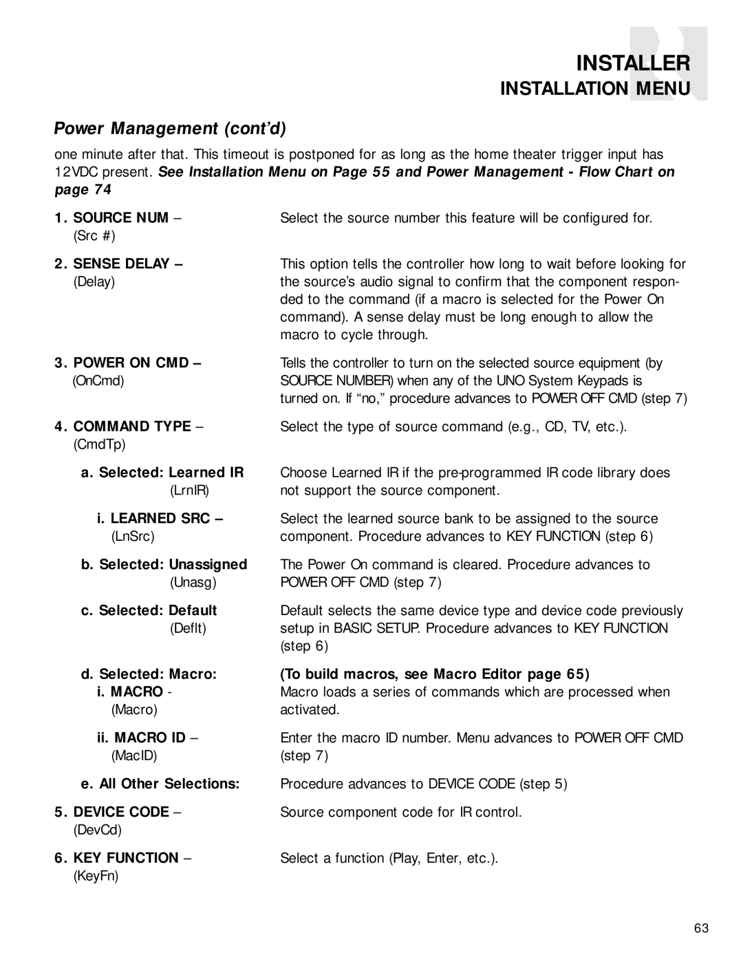 Russound CAV6.6-S2 instruction manual Power Management cont’d, Sense Delay, Power on CMD OnCmd 