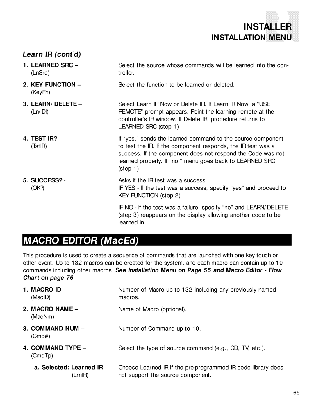 Russound CAV6.6-S2 instruction manual Learn IR cont’d, Learned SRC, Learn/Delete, Test IR?, Success? 