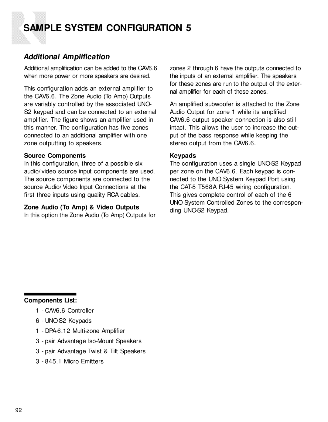 Russound CAV6.6-S2 instruction manual Additional Amplification, Zone Audio To Amp & Video Outputs 