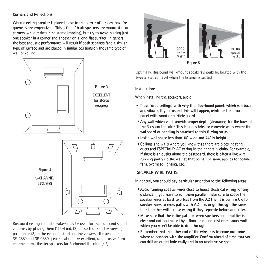 Russound Contractor Series manual Speaker Wire Paths, Corners and Reflections, Installation 