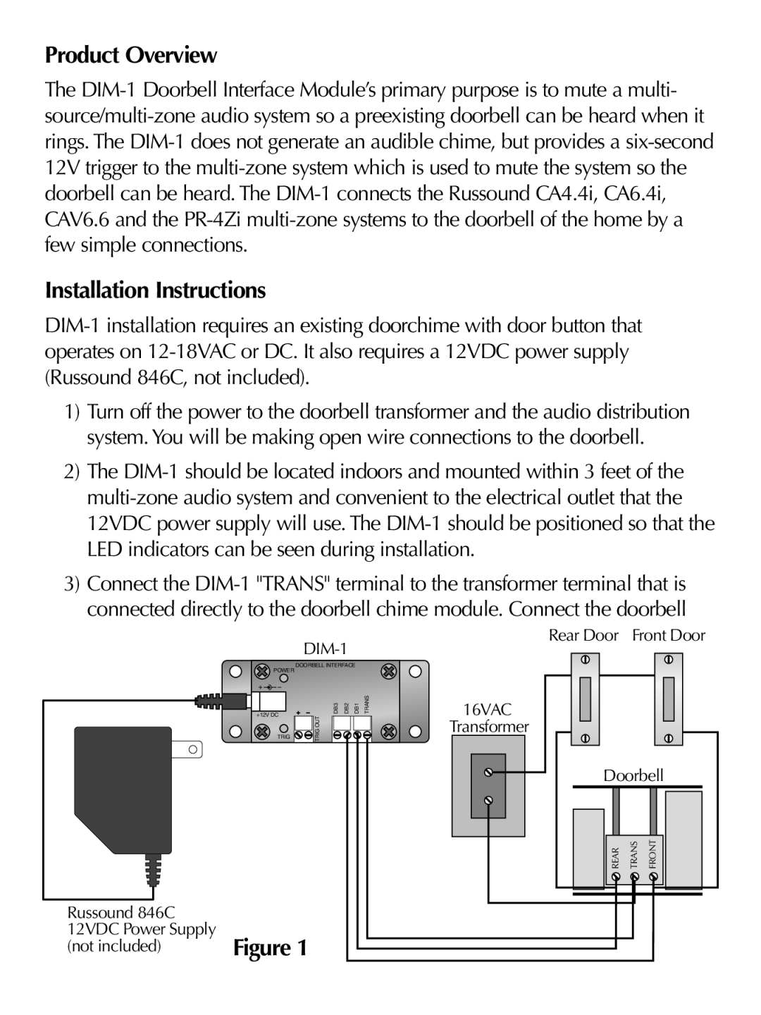 Russound DIM-1 instruction manual Product Overview, Installation Instructions 