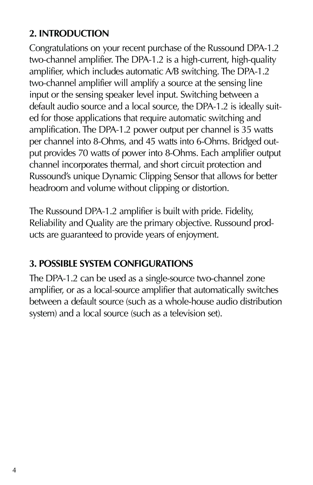 Russound DPA-1.2 instruction manual Introduction, Possible System Configurations 