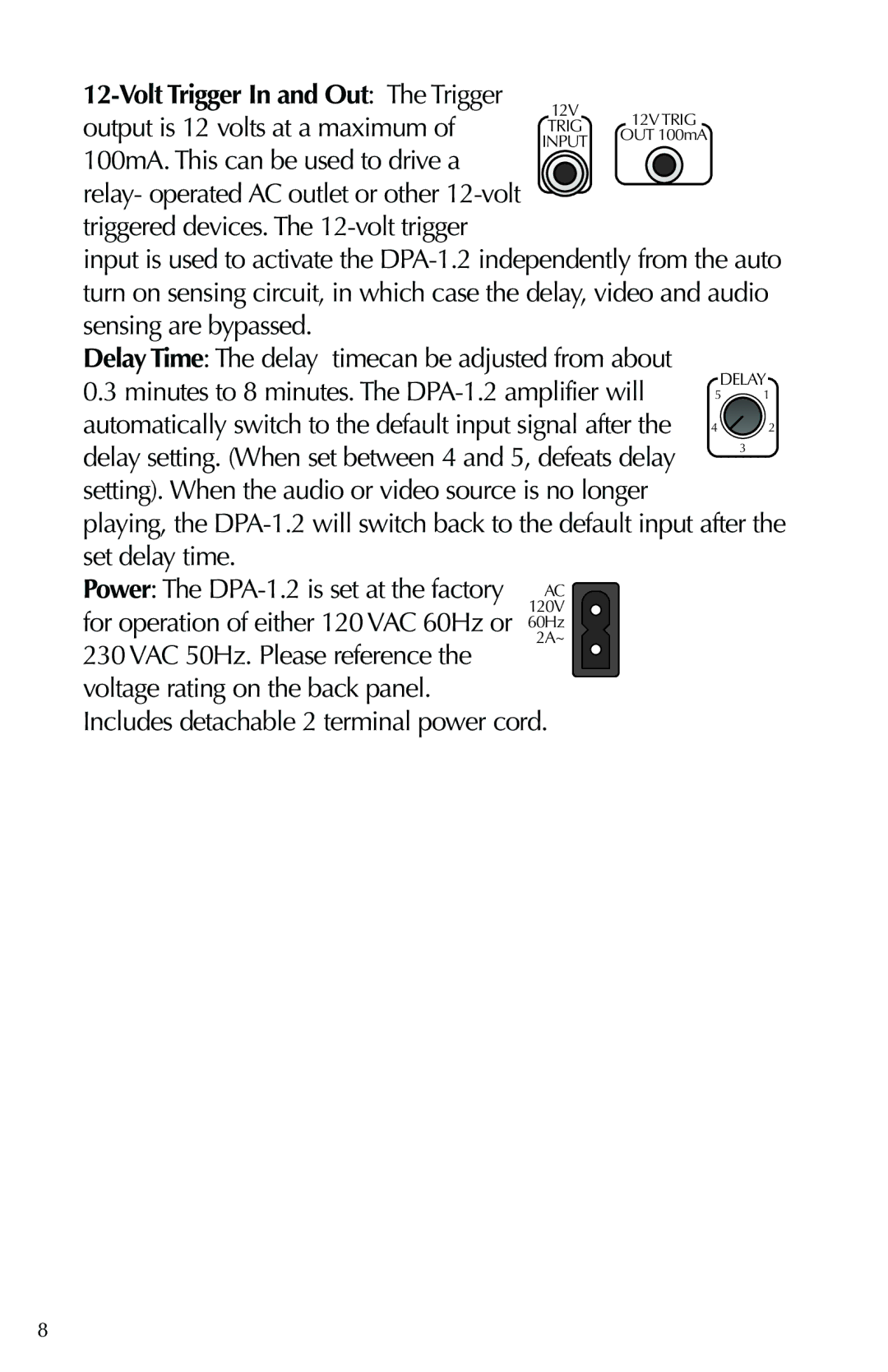 Russound DPA-1.2 instruction manual Includes detachable 2 terminal power cord 