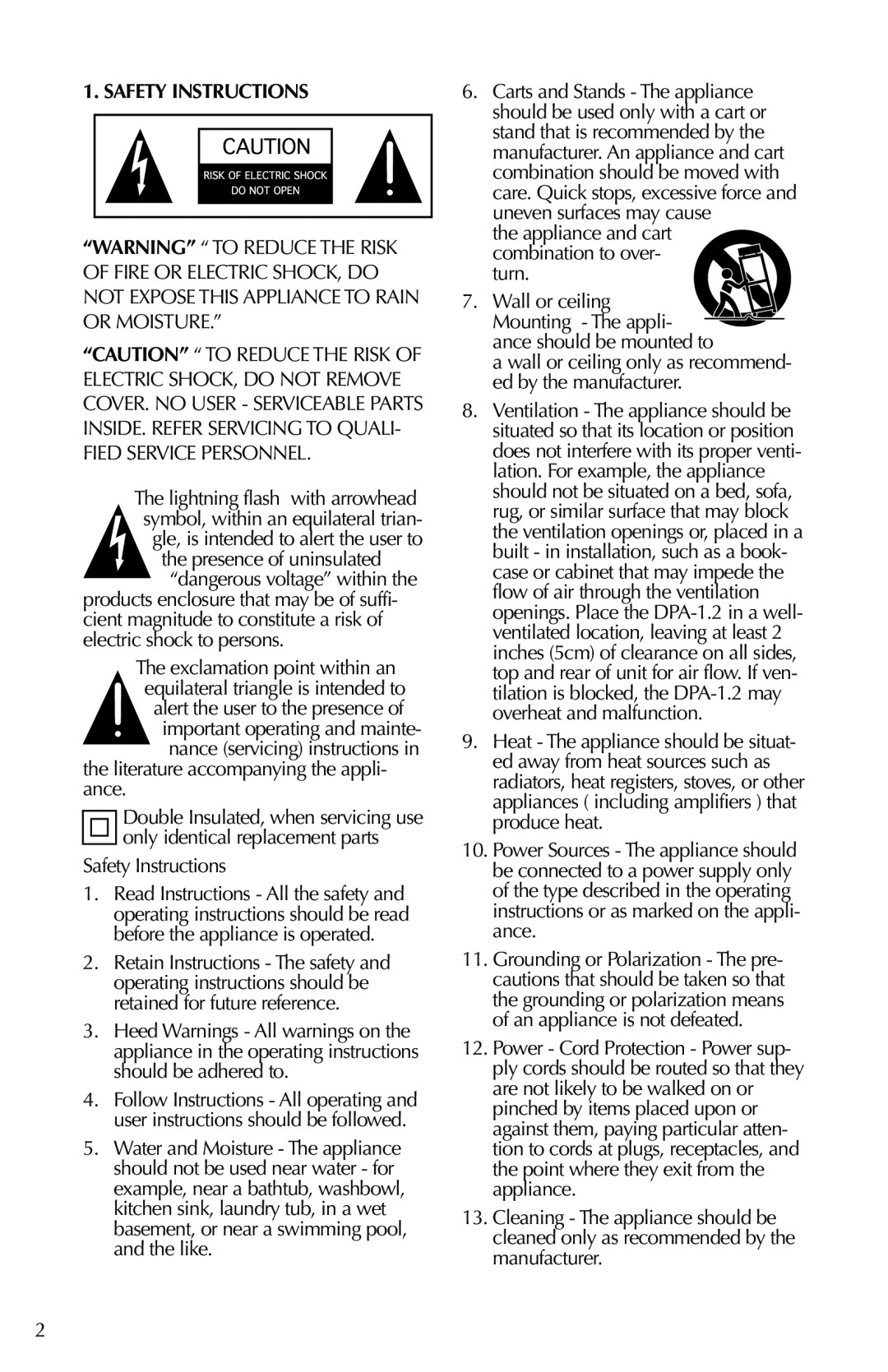 Russound DPA-1.2 instruction manual Safety Instructions 