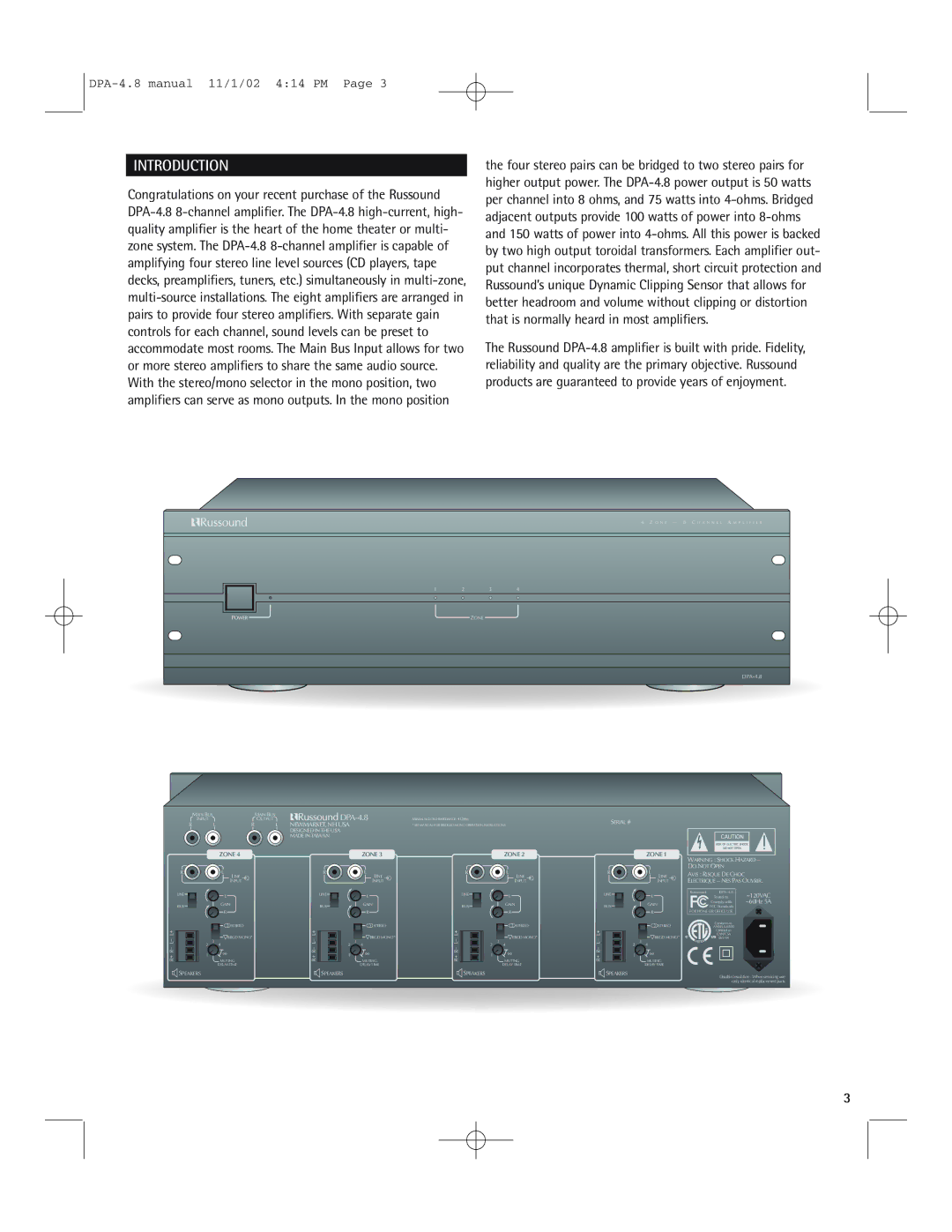 Russound DPA-4.8 instruction manual Introduction 