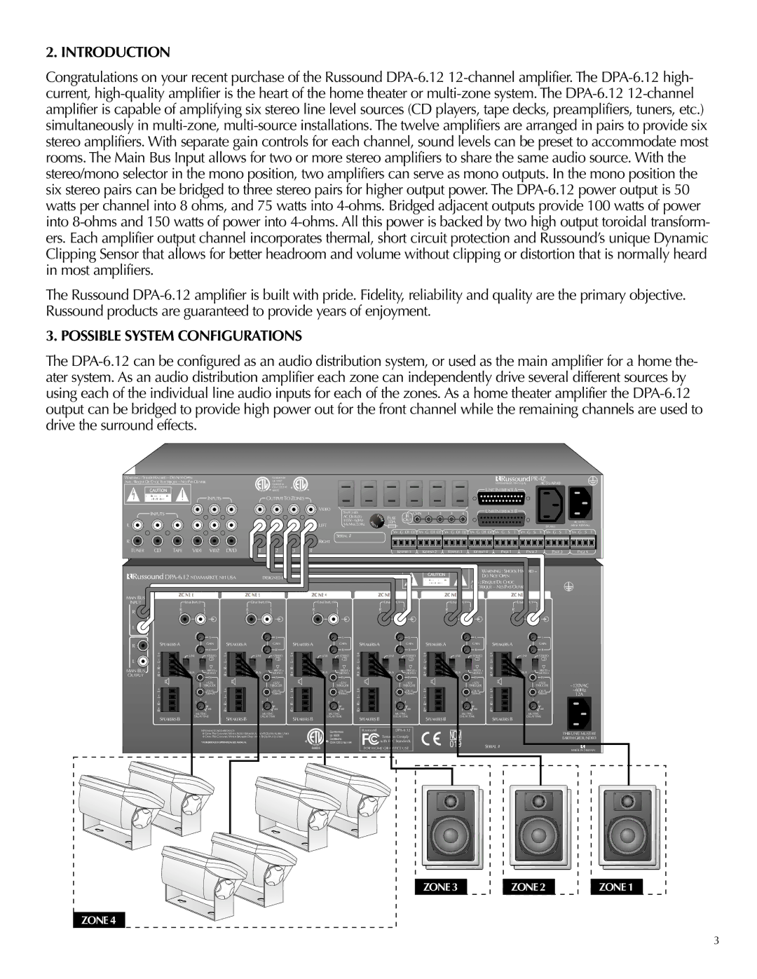 Russound DPA-6.12 instruction manual Introduction, Possible System Configurations 