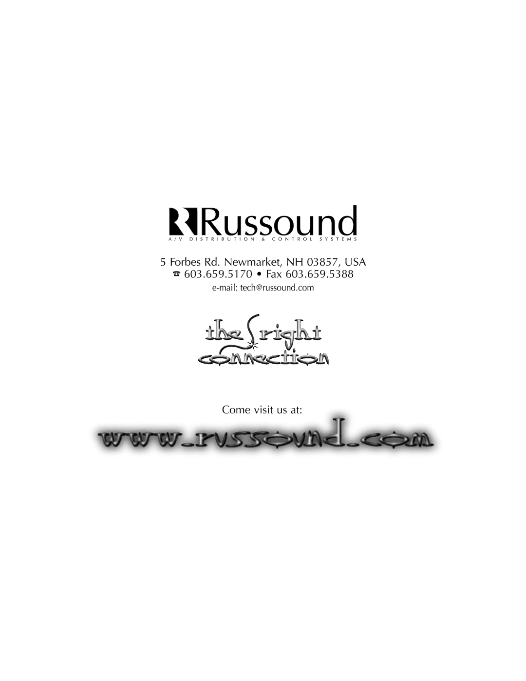 Russound DPA-6.12 instruction manual Forbes Rd. Newmarket, NH 03857, USA Fax 