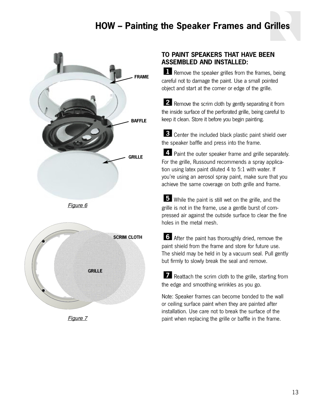 Russound In-Ceiling speaker owner manual To Paint Speakers That have Been Assembled and Installed 