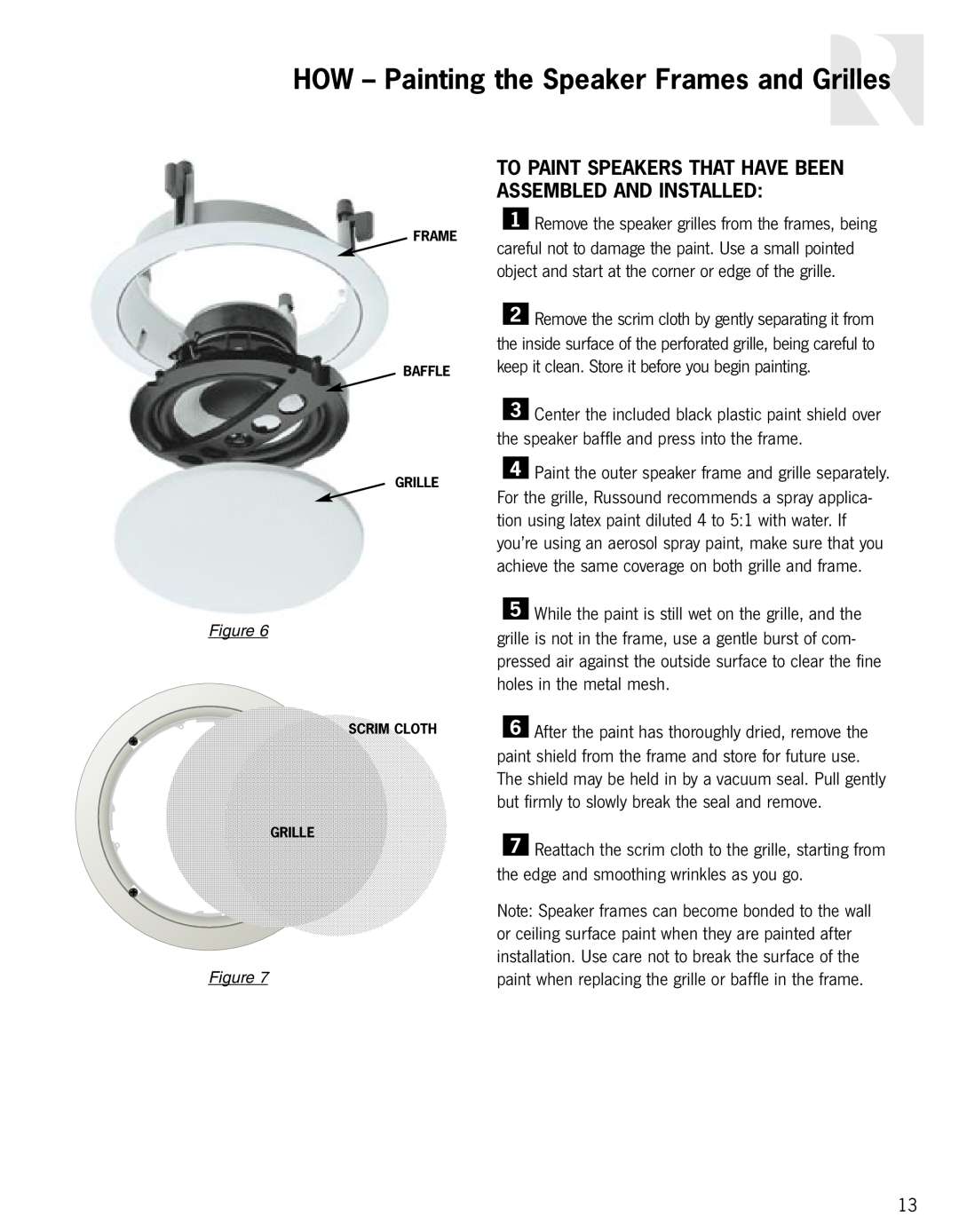 Russound In-Ceiling speaker owner manual HOW - Painting the Speaker Frames and Grilles 