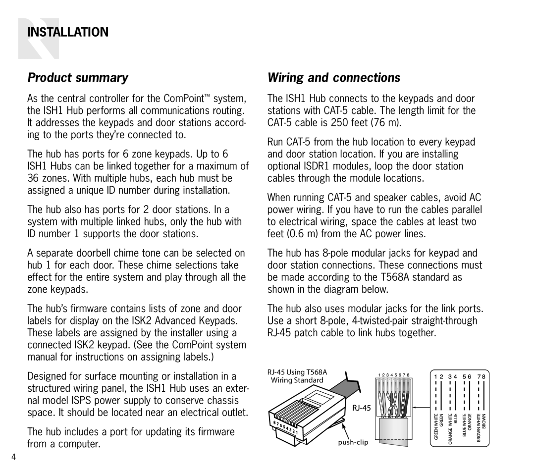 Russound ISH1 instruction manual Installation, Product summary, Wiring and connections 