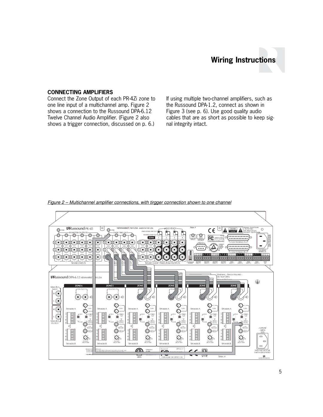 Russound PR-4Zi instruction manual Connecting Amplifiers 