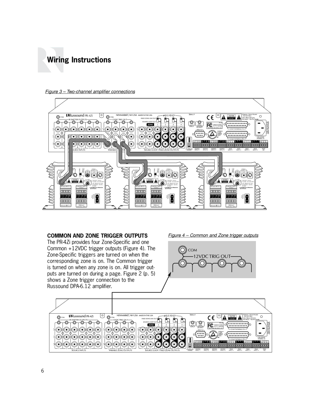 Russound PR-4Zi instruction manual Common and Zone Trigger Outputs 